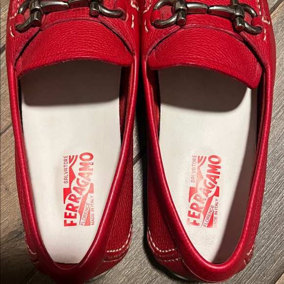 Salvatore Ferragamo Red Leather Slip-On Loafers main image 12